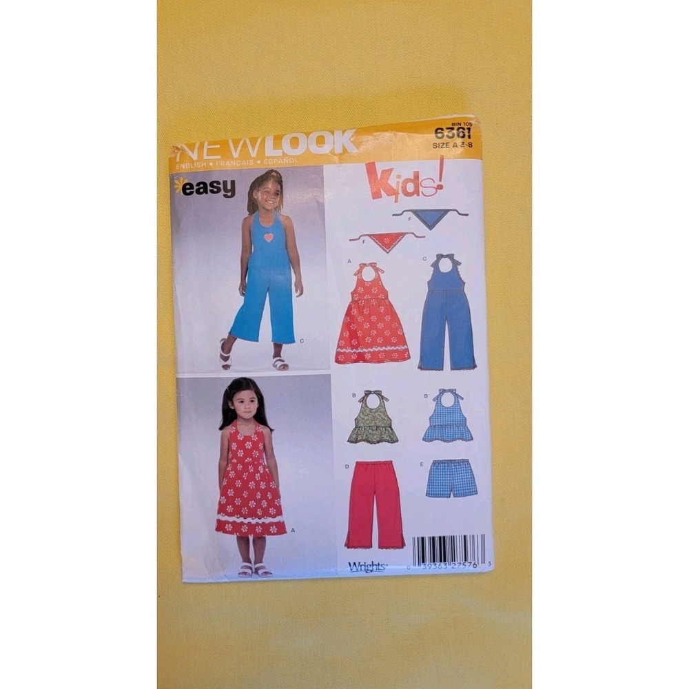 Pants Shorts Shirt Halter Top Girls Size 3-8 UNCUT Pattern 6361 Vintage New Look